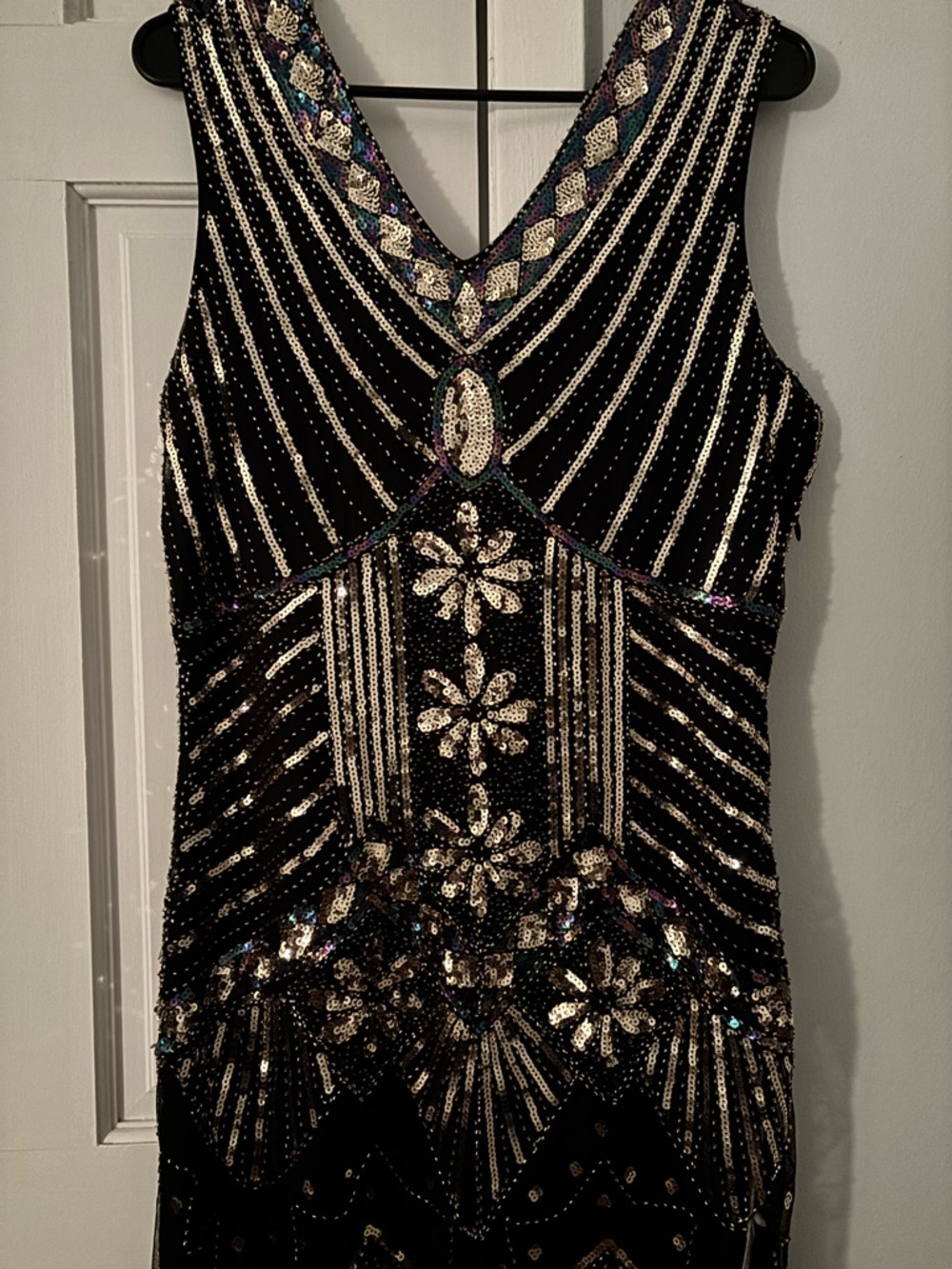Black Beaded Fringe Evening Dress - Elegant Cocktail Dress - Picture 7 of 11